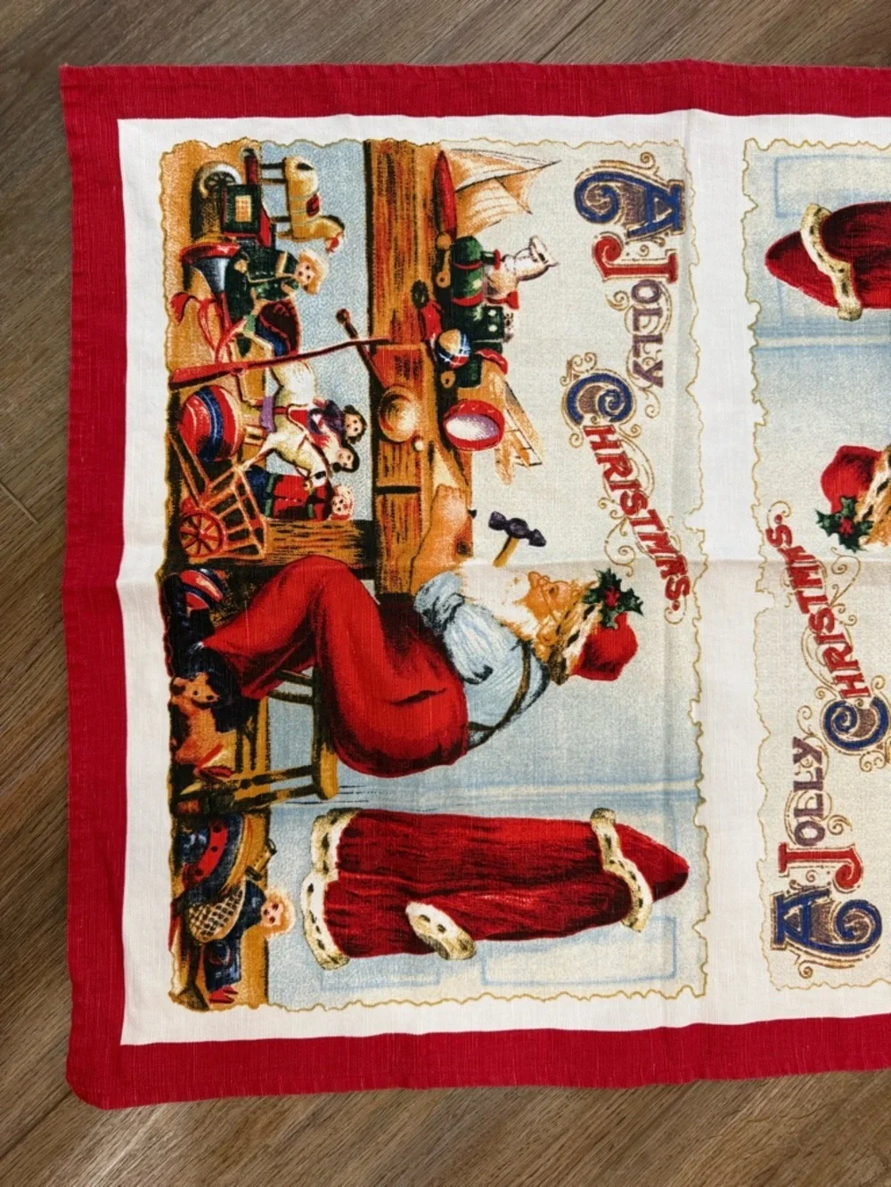 Williams Sonoma Vtg Santa Workshop Christmas Linen Cotton Napkin Italy Tea Towel